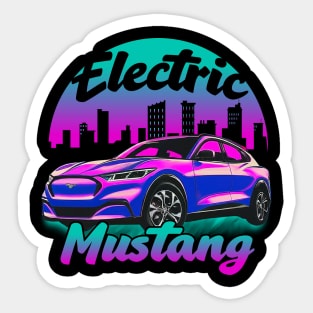 Pink Retro Electric Mustang Cityscape Sticker